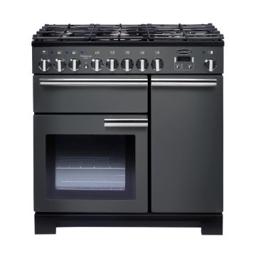 Rangemaster PDL90DFFSL/C, Professional Deluxe Dual Fuel 90cm Range Cooker,Slate with Chrome Trim