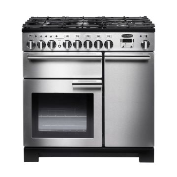 Rangemaster PDL90DFFSS/C, Professional Deluxe Dual Fuel 90cm Range Cooker,Stainless Steel with Chrome Trim