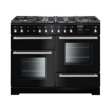 Rangemaster TOLP110DFFGB/C, Toledo+ Dual Fuel 110cm Range Cooker,Gloss Black with Chrome Trim