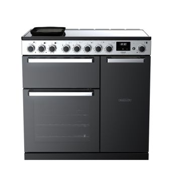 Rangemaster EDDL90EIGBLK/CM1, Edge Deluxe Induction 90cm Range Cooker,Gloss Black with Chrome Trim