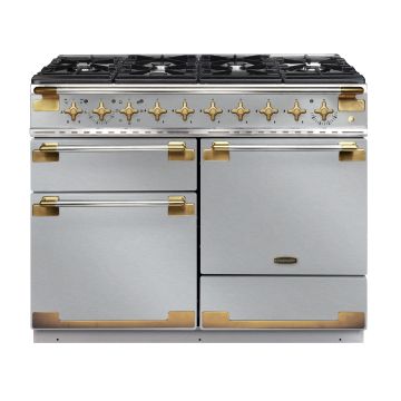 Rangemaster ELS110DFFSS/AB, Elise Luxe Dual Fuel 110cm Range Cooker,Stainless Steel with Brass Trim