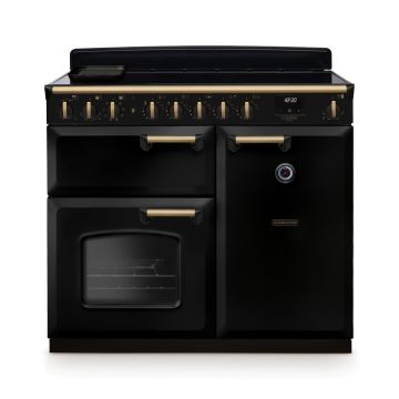 Rangemaster  CLDL100EIPGBL/AB1, Classic Deluxe 100cm Dual Fuel Range Cooker, Black with Antique Brass Trim