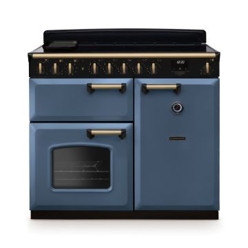 Rangemaster  CLDL100EIPSTB/AB1, Classic Deluxe 100cm Induction Range Cooker, Stone Blue with Antique Brass Trim