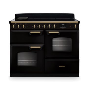 Rangemaster  CLDLO110EIPGBL/AB1, Classic Deluxe 110cm Induction Range Cooker, Black with Antique Brass Trim