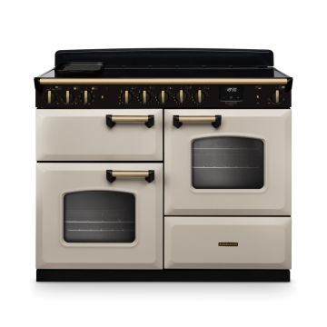 Rangemaster  CLDLO110EIPPCR/AB1, Classic Deluxe 110cm Induction Range Cooker, Pale Cream with Antique Brass Trim