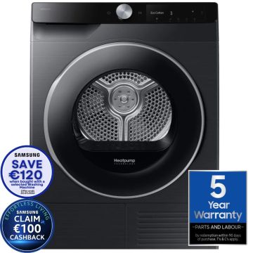 Samsung Series 6 AI DV90DG6845LBU1, 9KG, Heat Pump Tumble Dryer, Black