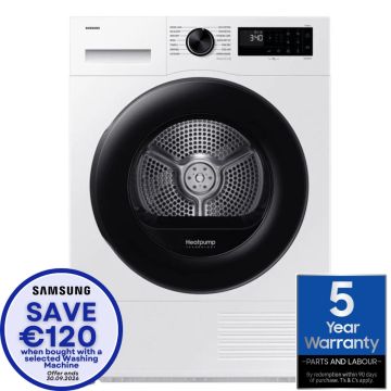 Samsung DV90DG52A0AEEU, 9KG, Heat Pump Tumble Dryer, White