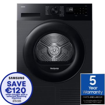 Samsung DV90DG52A0ABEU, 9KG, Heat Pump Tumble Dryer, Black