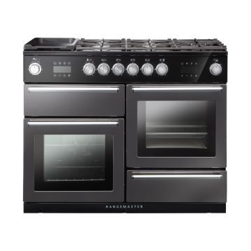 Rangemaster NEX110SODFFSL/C, Nexus Dual Fuel 110cm Range Cooker,Slate with Chrome Trim