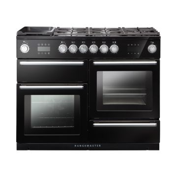 Rangemaster NEX110SODFFBL/C, Nexus Dual Fuel 110cm Range Cooker,Black with Chrome Trim
