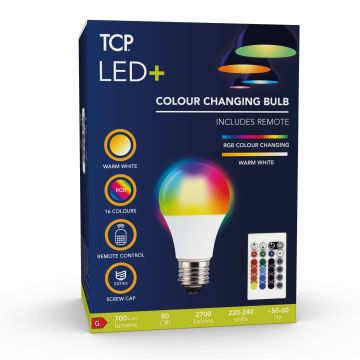 TCP TCPE27REM, LED+ RGB Light Bulb w/ Remote Control
