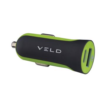 VELD VC48DG, 48W, Super-Fast 2 Port, Car Charger, Black/Green