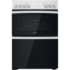 Indesit ID67V9KMWUK, 60cm, Double Oven Electric Cooker w/ Ceramic Hob, White