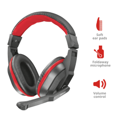 Trust T21953, PC & Laptop Over-ear Headset W/Microphone, Black/Red